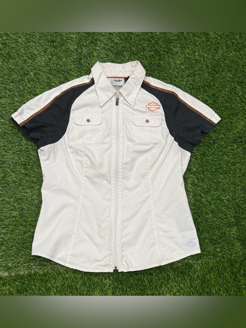 Harley-Davidson Women's Performance Colorblock Zip-Front Short Sleeve Shirt M